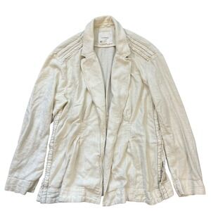 ANTROPOLOGIE Open Front Linen Blend Blazer Cream Duster Jacket Women Size Medium